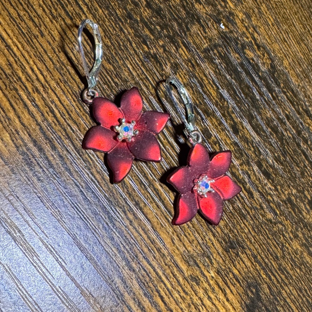 Elegant Red Floral Earrings
